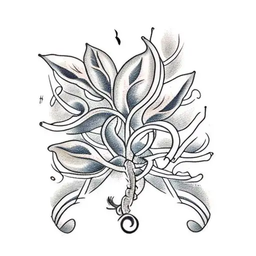 A Traditional Tattoo Of A Coffee Bean Plant Intertwined With Musical Staff Lines