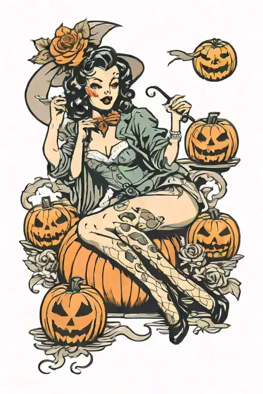 Pin Up Girl Halloween Jack O Lantern
