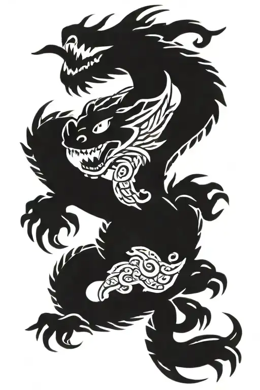 Dragon With Japanese Style Writing With Toothless And Other Elements