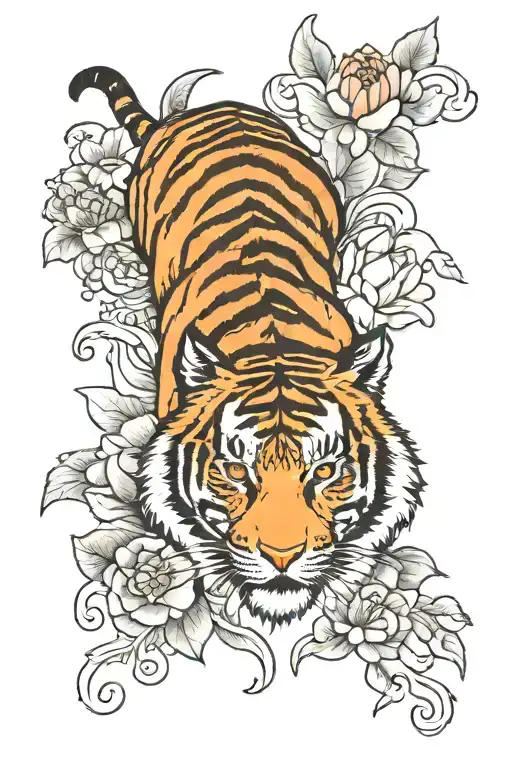 Tiger With Lotus Flower
