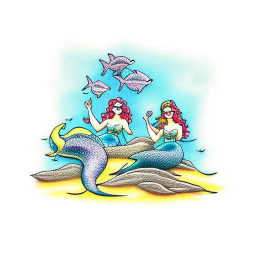 Mermaids Sitting At Lagoon By Pirate