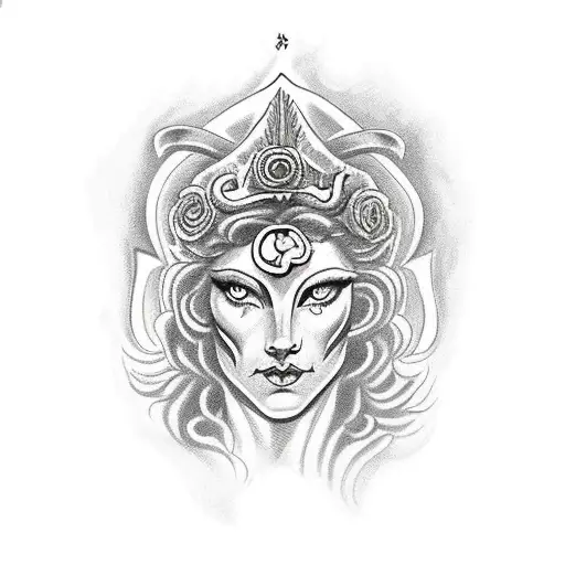 Dagger With Half Medusa Half Woman At The Top Going Through A Lion