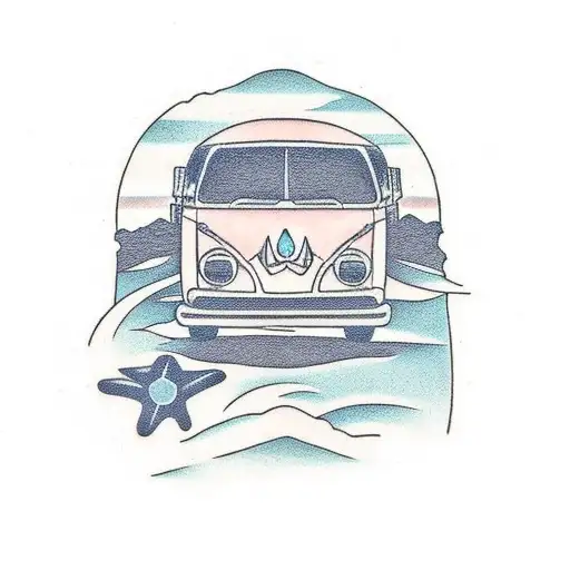 Van Camping On The Beach With Mountains