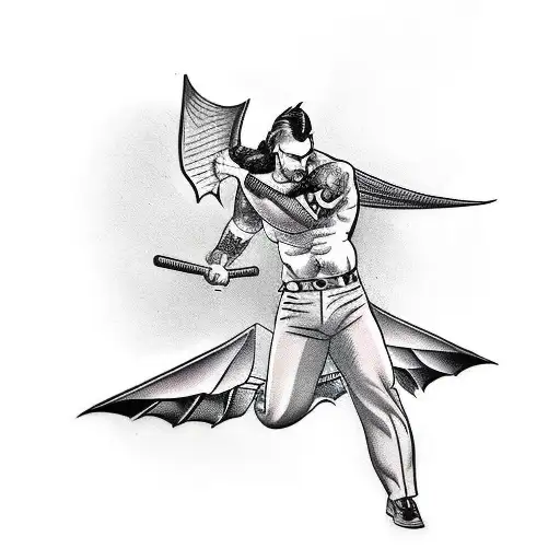 Sexy Man With Bat Wings