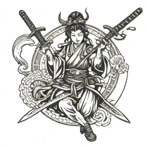 Woman Samurai With Two Swords Capricorn Zodiac Sign