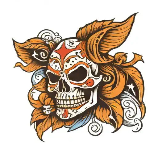 Tragedy Mask On Skull