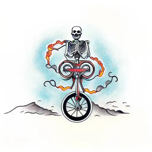 Skeleton Ride Bicycle With Fire From Wheels