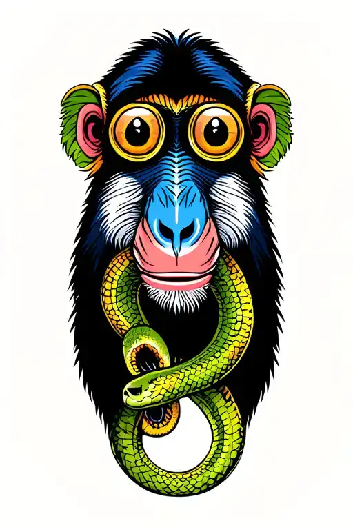 Mandrill With 4 Eyes And Snake Tung
