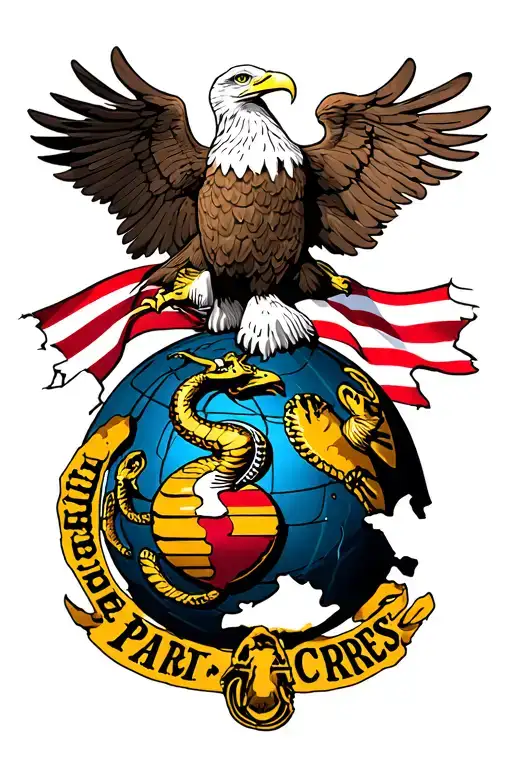 Gadsden Flag & Marine Corps Eagle Globe With Torn Skin