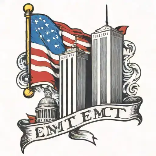 Emt Emblem With American Flag Draping Around Twin Towers