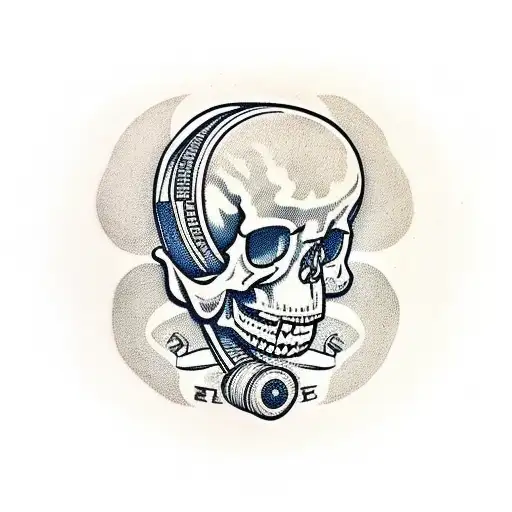 Hand Holding Skull With Vinyl Record Pattern In Skull