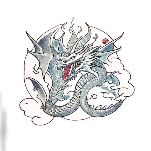 Dragon With Red Eyes And Fire In The Background