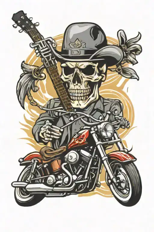 Skull And Guitar And Chopper Engine