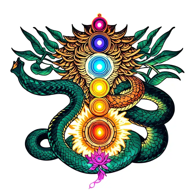Chakra On Back With Snake Intertwined