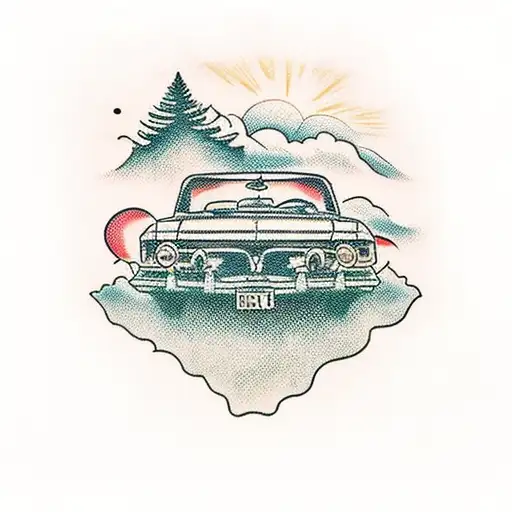 A Vintage Car Driving Through A Scenic Countryside