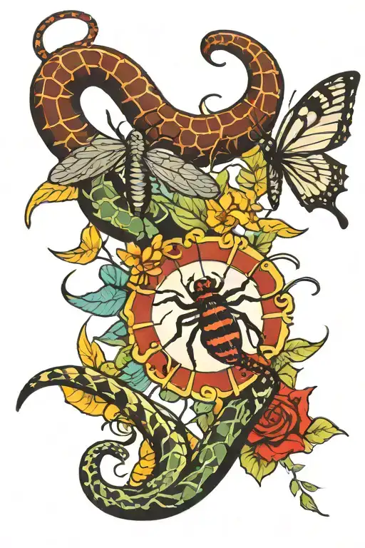 Spider And Snake And Butterfly