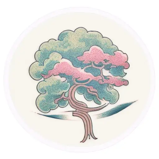 A Tree With A Rounded Cap Of Foliage In A Slightly Minimalistic Style