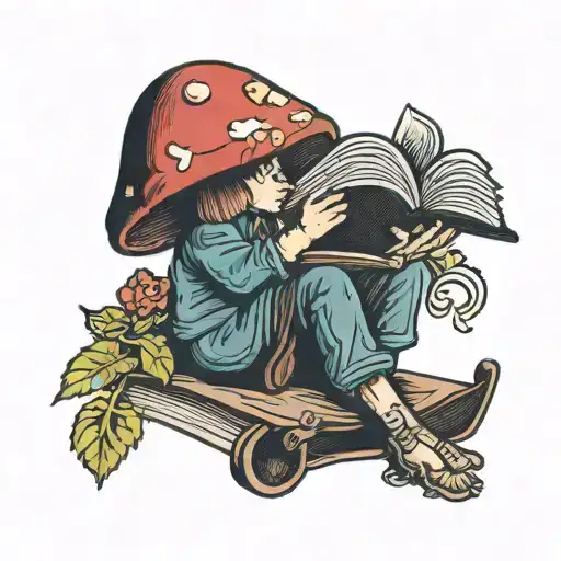 Mushroom Person Holding Open Book