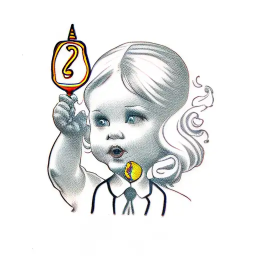 Little Girl With A Balloon And A Knife Wearing Doctor Marteens