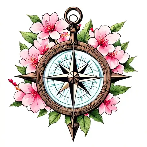 Cherry Blossoms Anchor North Star Compass