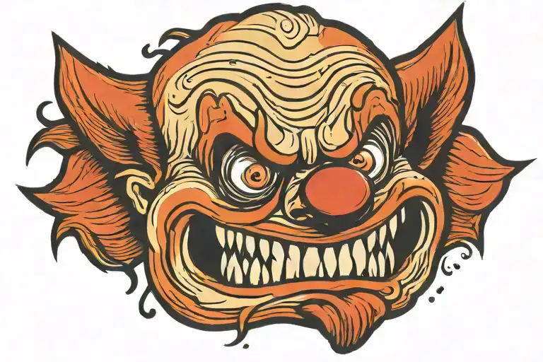 Evil Yet Simple Demonic Clown Face Cartoon Style Sharp Teeth