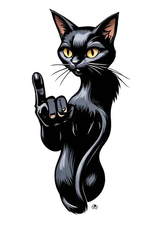 Cartoonie Black Cat Long Neck Giving The Finger