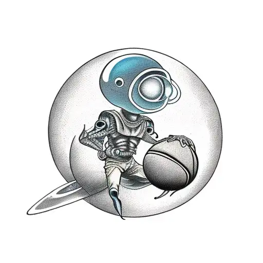 An Alien Figure Holding A Basketball And Surrounded By A Vortex Of Energy