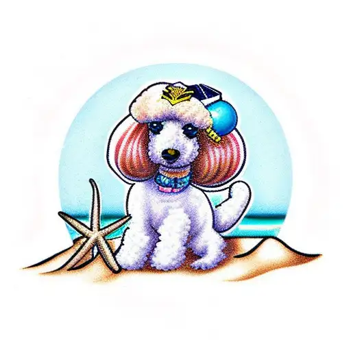 A Small Poodle Sitting On A Sandy Beach In Florida