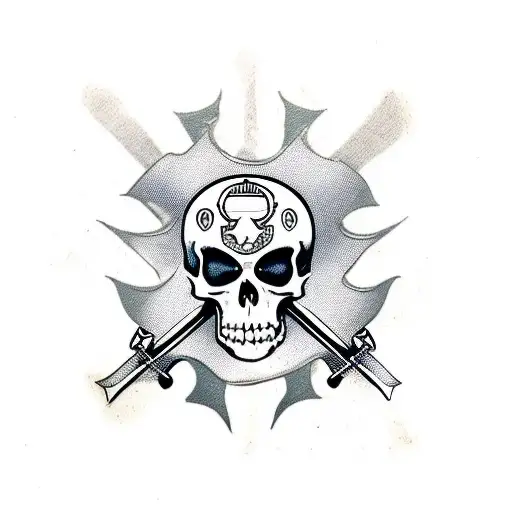 Pirate Flag With Scull On The Center With Saber And Canon And Boarding Hooks