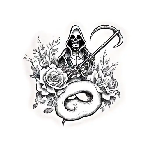 Grim Reaper Holding Vine Scythe With Flowers