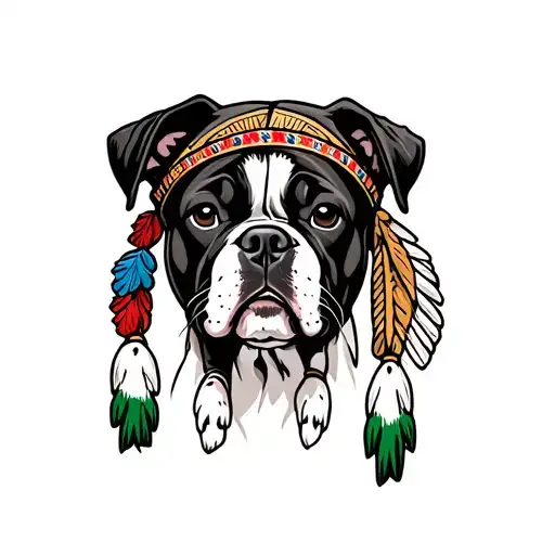 Boxer Puppy Face With Indian Head Dress