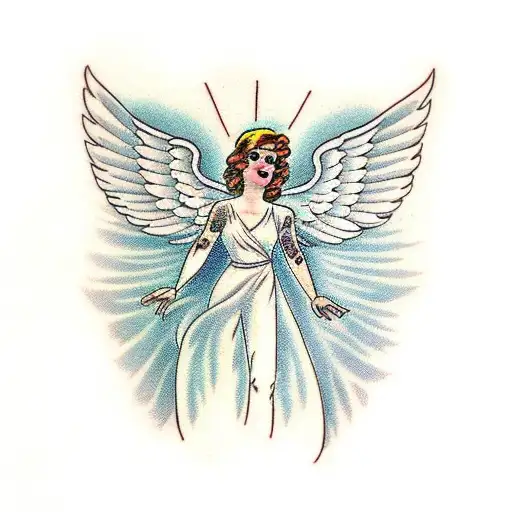 An Angel With Wings And Lowered Arms