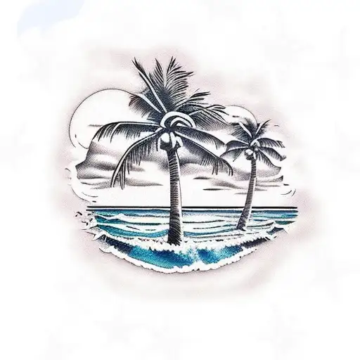 Beach Scene With Palm Tree Fading Into Universe