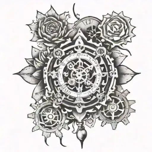 Lotus And Watch Surrounded By Gears