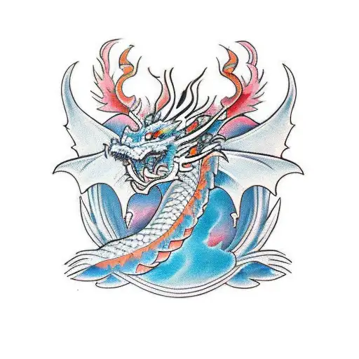 Dragon From The Back With His Wings Open