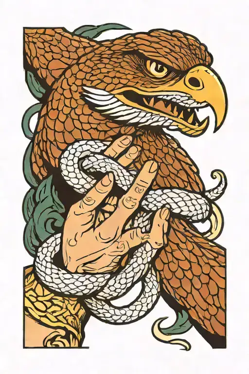Hand Being Pulled Down By Snake By Eagle