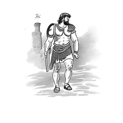 A Roman Gladiator Walking Away On A Road From The Coliseum In The Background