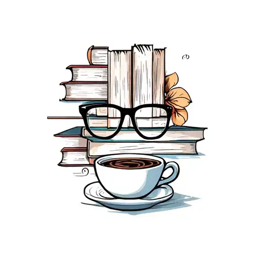 Books With Glasses And Cup Of Coffee