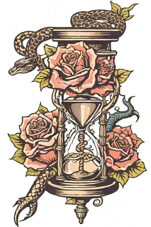 Hourglass With Roses With A Snake Coiled