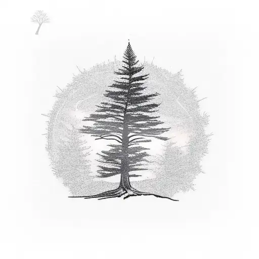 A Minimalist Tattoo Of A Pine Tree Transformed Into An Architectural Structure