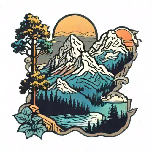 Mountains With Forrest Trees Colors Sunset