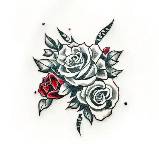 Black And Red Roses With Leaves Ivy And Skulls