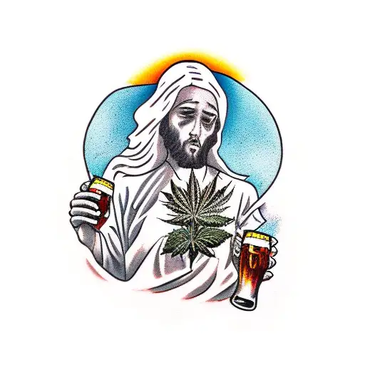 Jesus Smoke Weed On A Skateboard With Bottle Of Beer In Hands