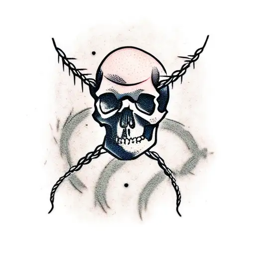 Skull With A Barbed Wire As A Headpiece