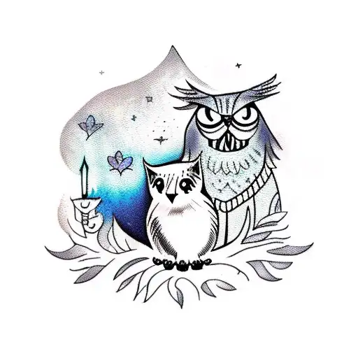 A Cat And Owl Duo Casting Spells In A Mystical Forest