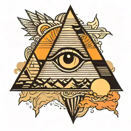 Sunset With Eye In The Sun And Pyramids