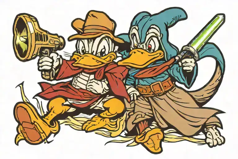 Donald Duck Inlight Sabre Fight With Baby Yoda