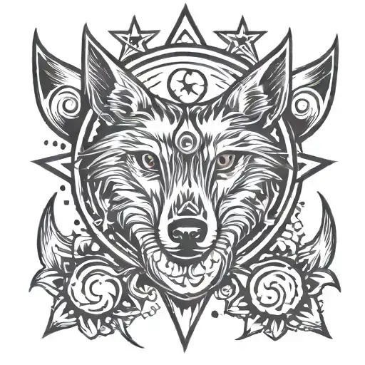 Wolf And Moon And Star