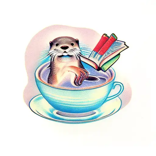 Otter In A Teacup With A Book In His Hand