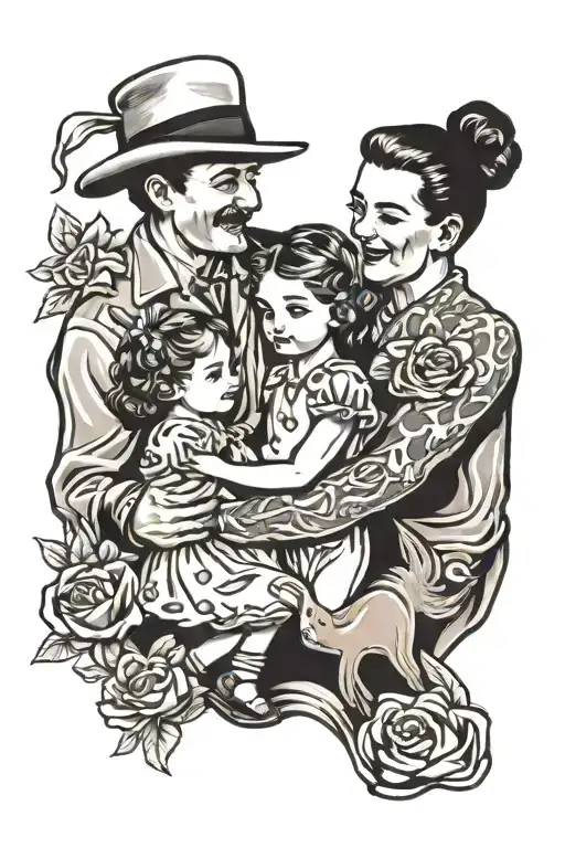 Father And Daughters Holding Hands